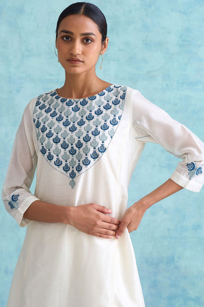 Ecru Embroidered Cotton Silk kurta
