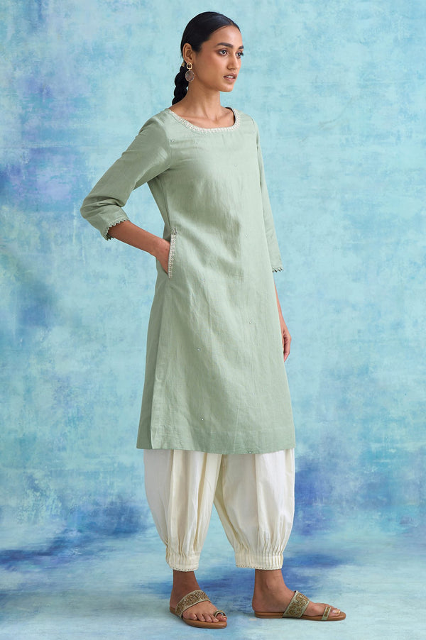 Folksong By W Sage Green Cotton Linen kurta