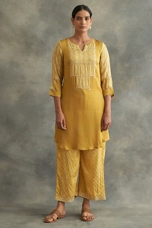 Mustard Lustrous Modal Satin kurta - XS