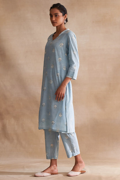 Light Blue Handblock Dabu Print kurta