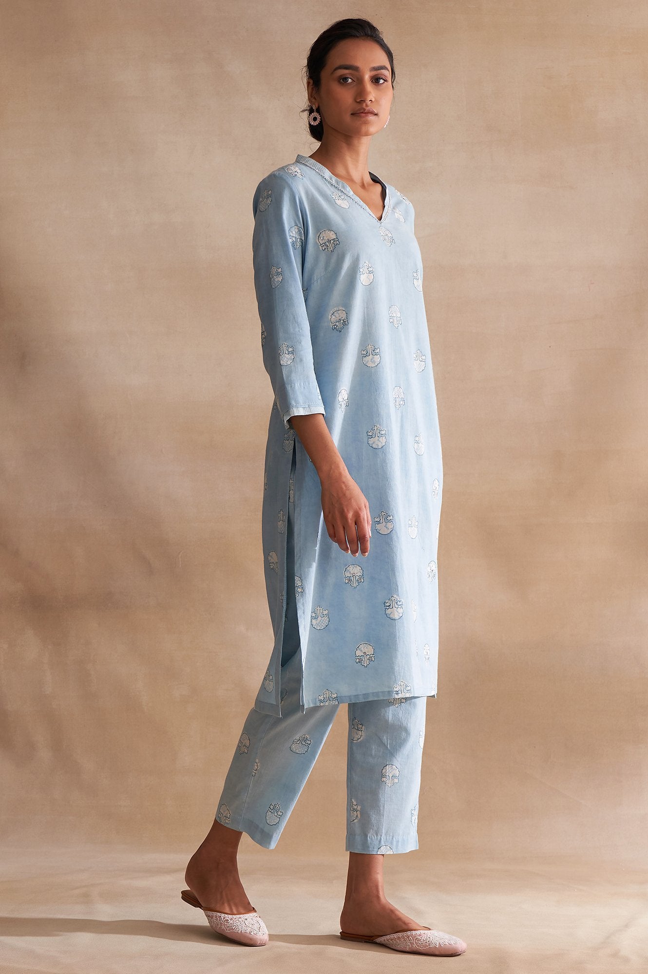 Light Blue Handblock Dabu Print kurta
