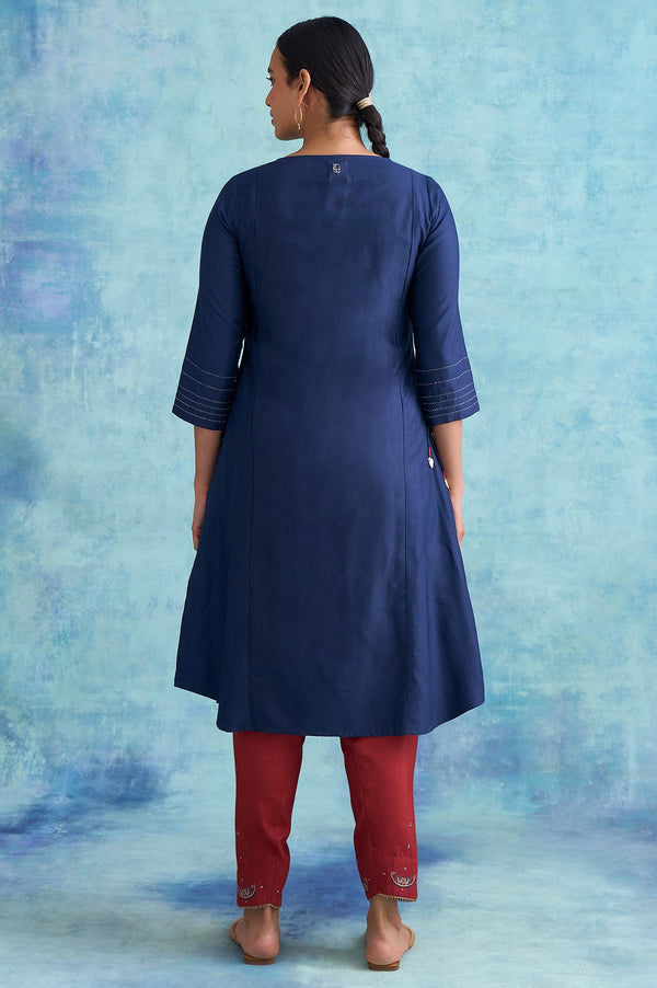 Folksong By W Navy Silk Viscose Tussar Embroidered kurta