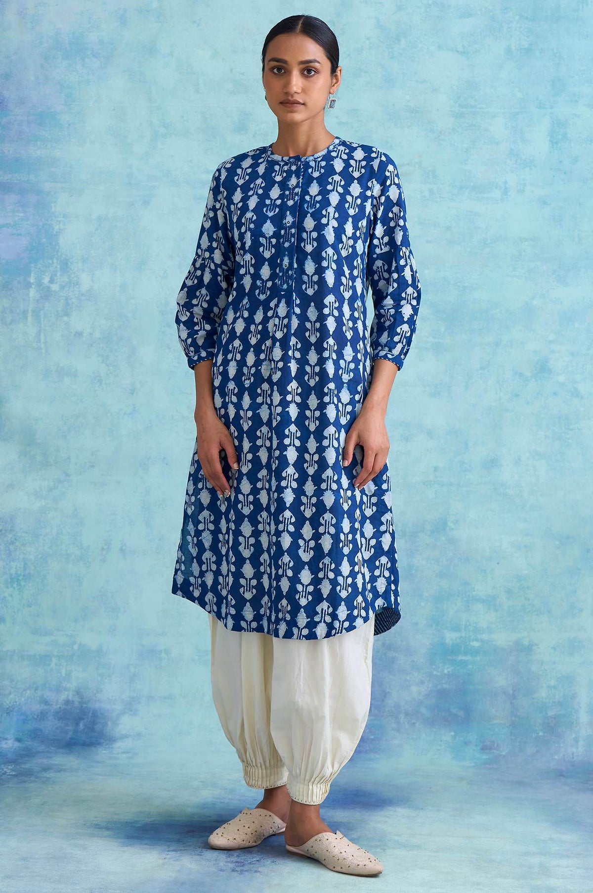 Folksong By W Indigo Booti Dabu Print kurta - XS