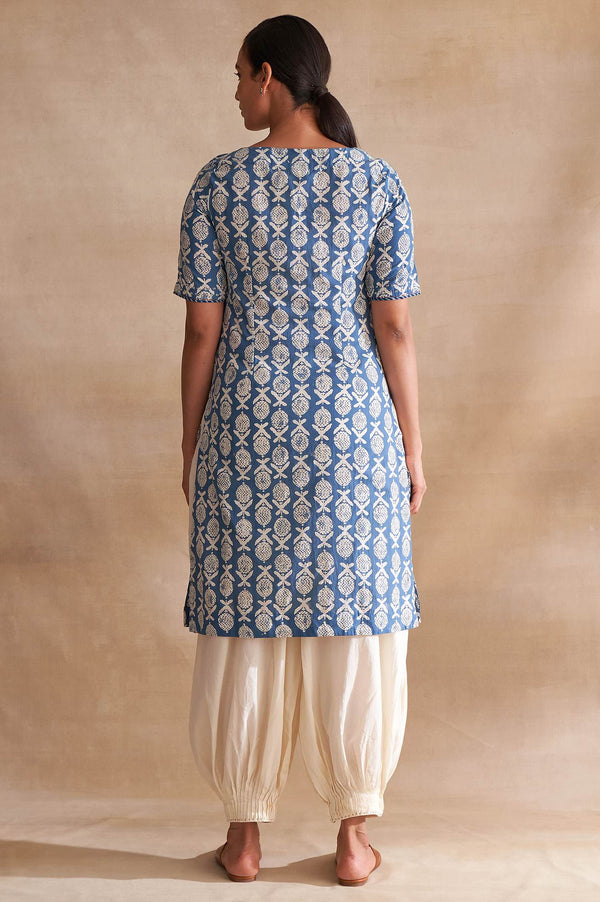 Folksong By W Indigo Handblock Dabu Print kurta
