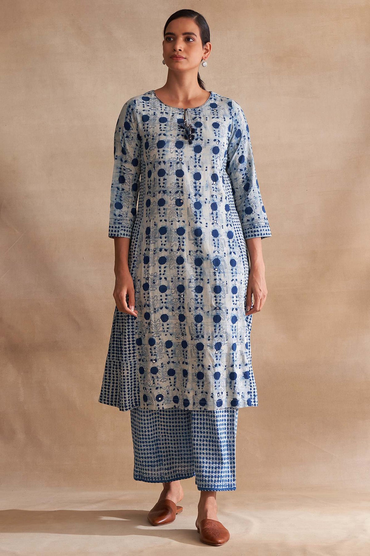 Folksong By W Light Grey Handblock Dabu Print kurta - XS