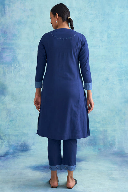 Indigo Solid kurta With Kantha