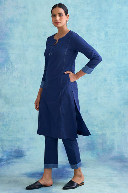 Indigo Solid kurta With Kantha