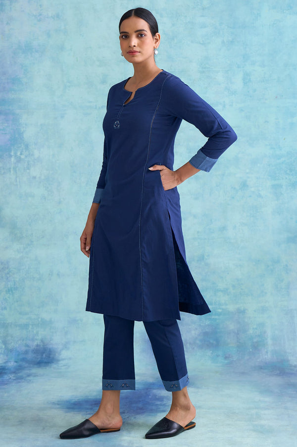 Indigo Solid kurta With Kantha