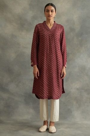 Red kurta With Printed Shibori Pattern - XS