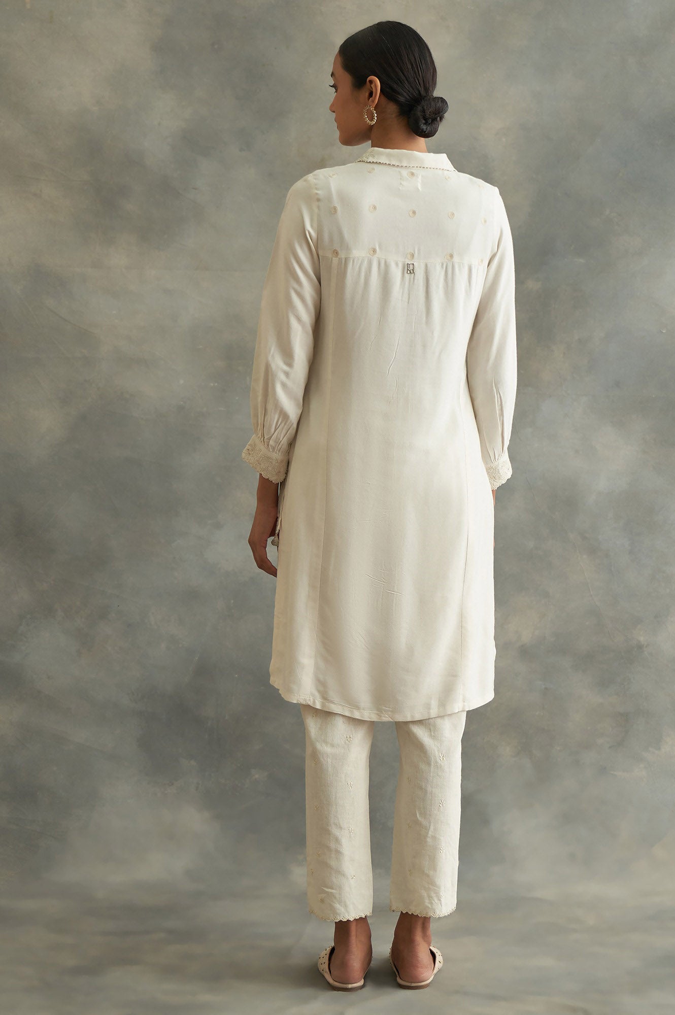 Ecru Embroidered Shirt Dress