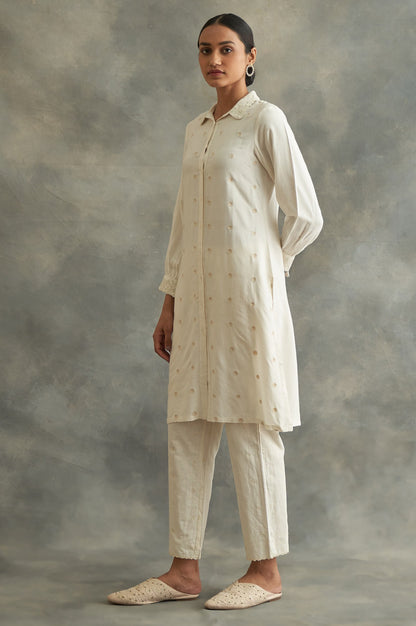 Ecru Embroidered Shirt Dress
