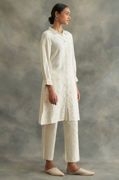 Ecru Embroidered Shirt Dress