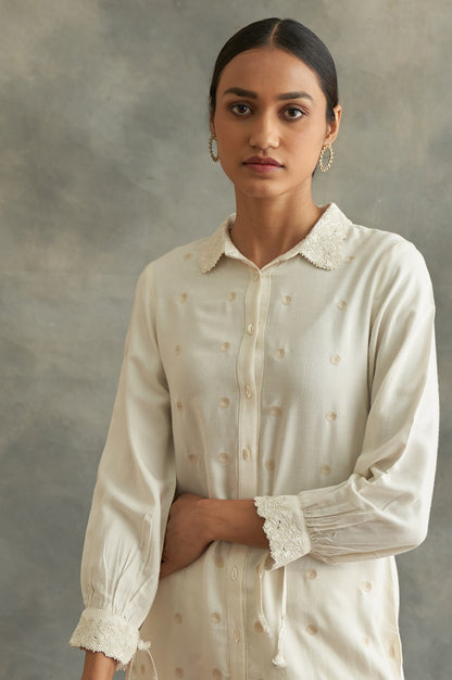 Ecru Embroidered Shirt Dress