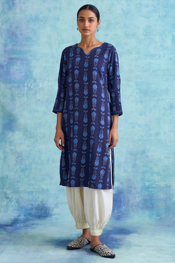 Dark Blue Handblock Print kurta