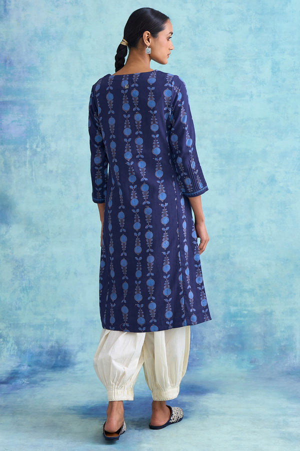Dark Blue Handblock Print kurta