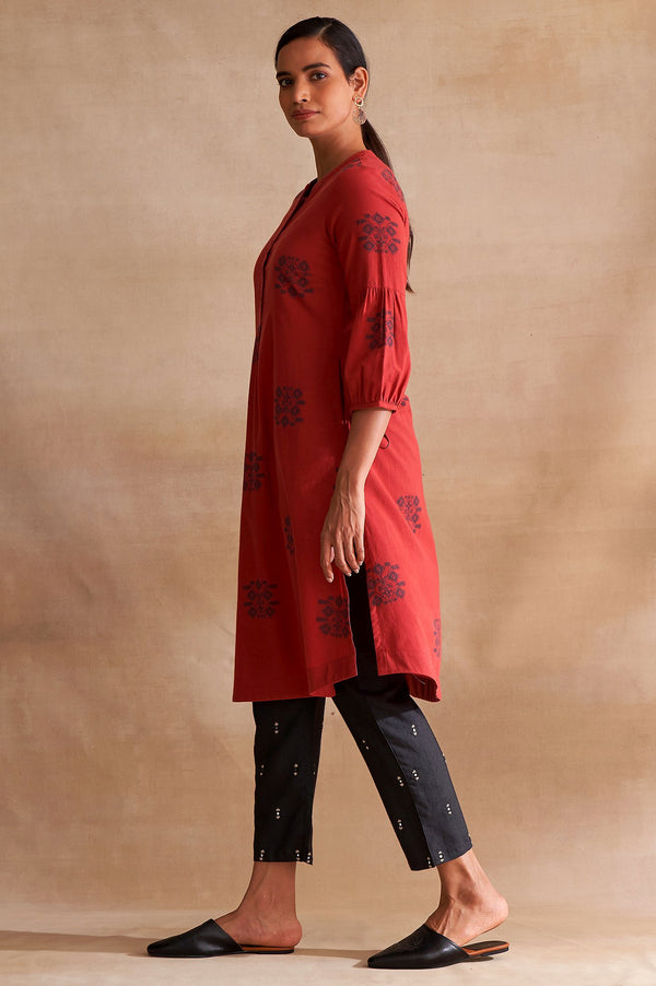 Red Yarn Dyed Dobby kurta