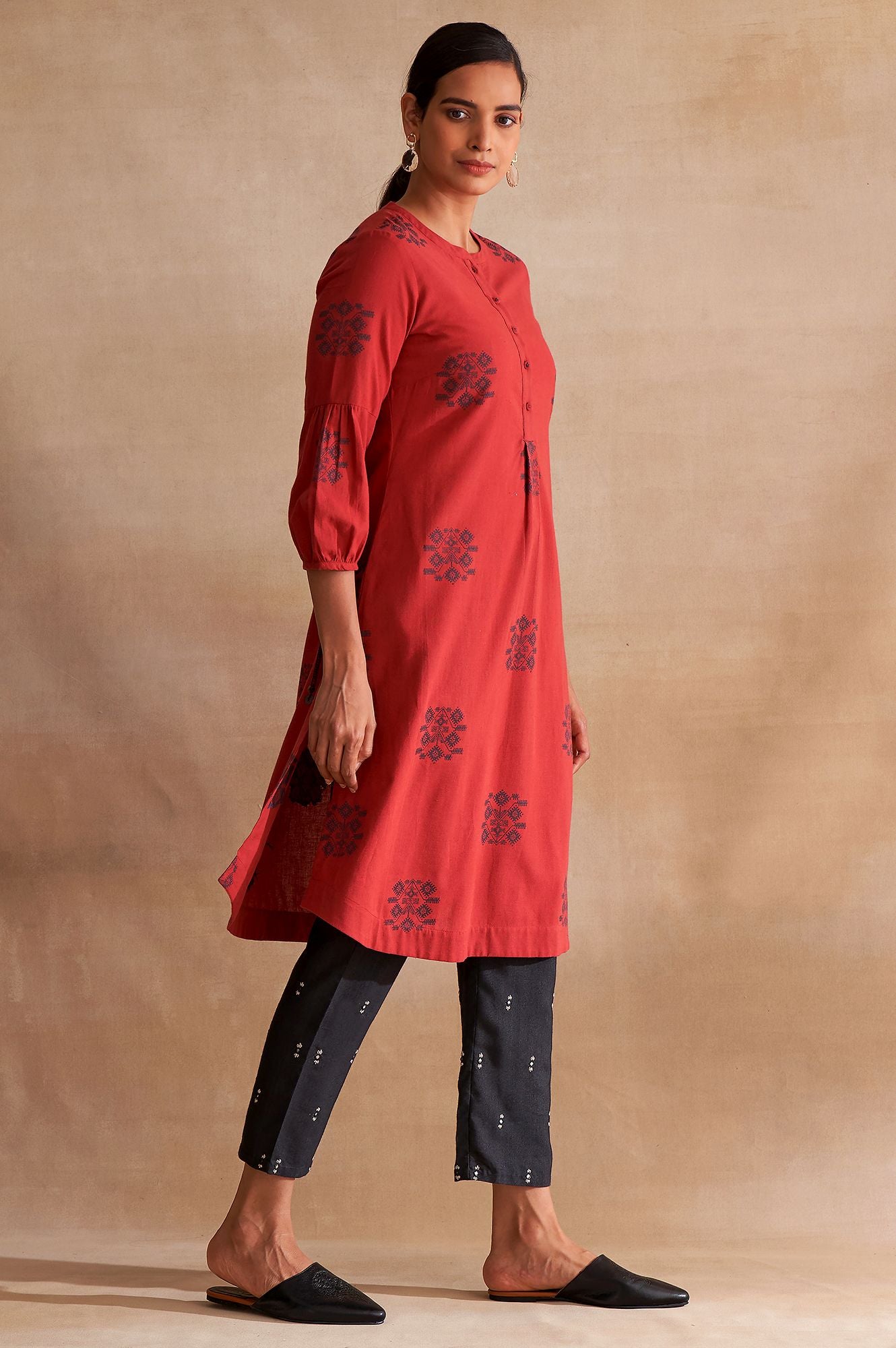 Red Yarn Dyed Dobby kurta