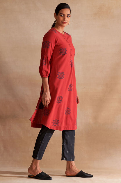 Red Yarn Dyed Dobby kurta
