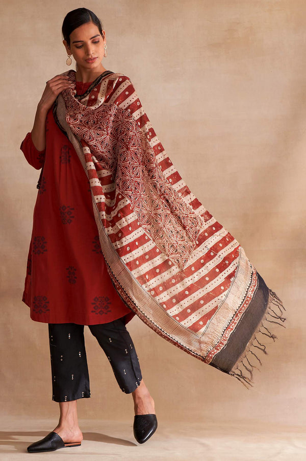 Red Yarn Dyed Dobby kurta