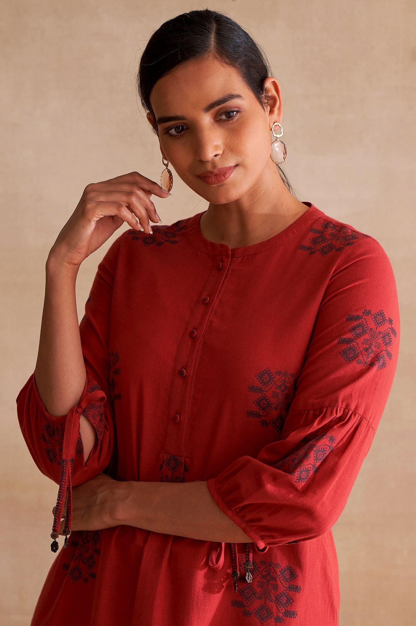 Red Yarn Dyed Dobby kurta