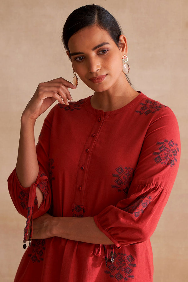 Red Yarn Dyed Dobby kurta