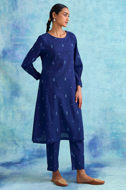 Folksong By W Indigo Yarn Dyed Dobby kurta