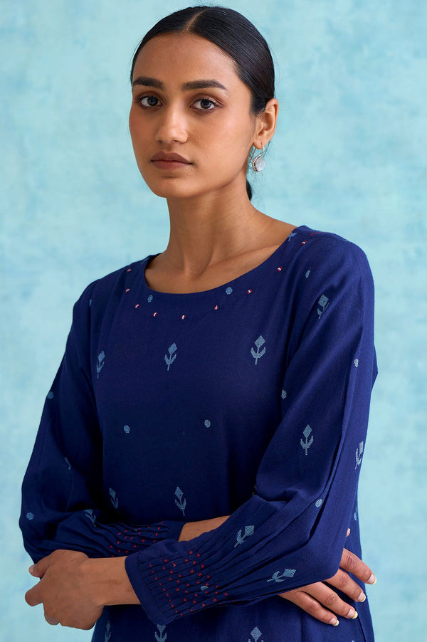 Folksong By W Indigo Yarn Dyed Dobby kurta
