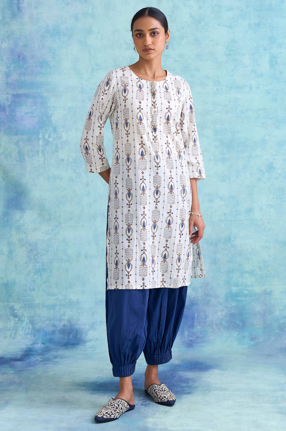 Folksong By W Ecru Handblock Dabu Print kurta - XS