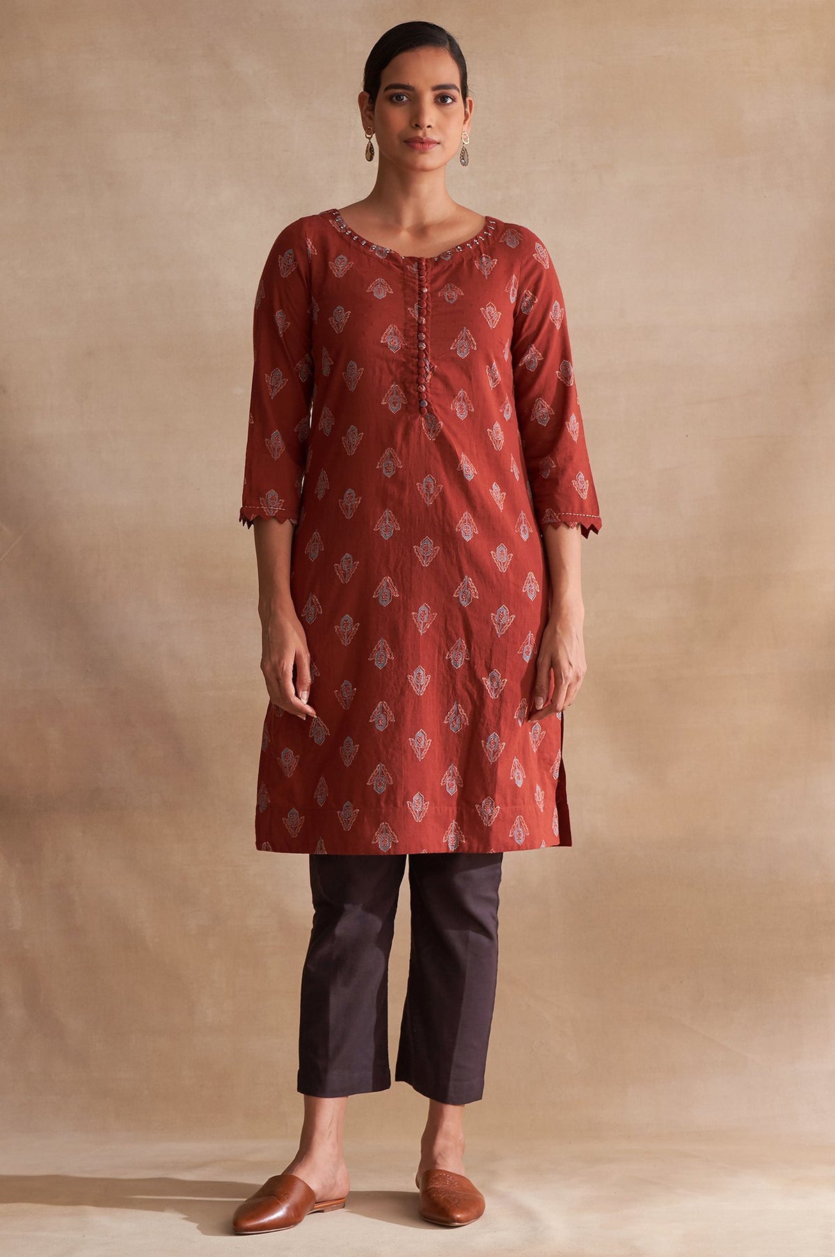 Folksong By W Red Handblock Print kurta - XS