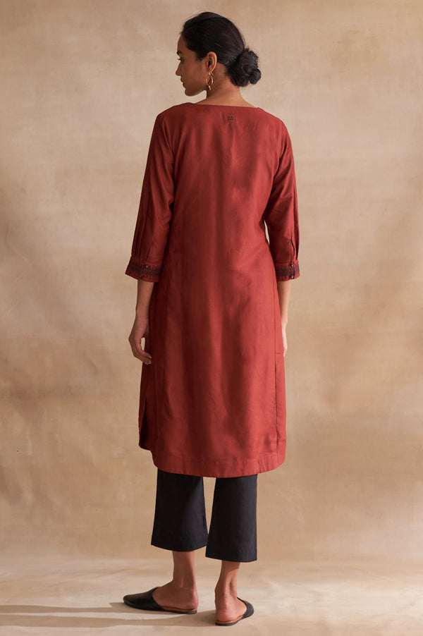 Folksong By W Red Embroidered kurta In Silk Viscose Tussar