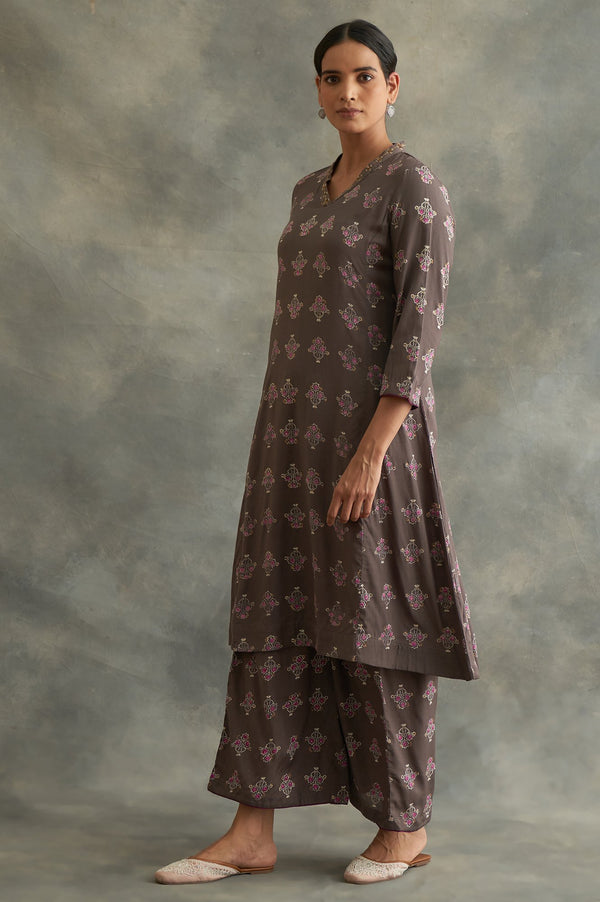 Dark Grey Handblock Print kurta
