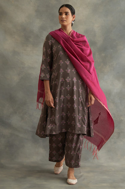 Dark Grey Handblock Print kurta