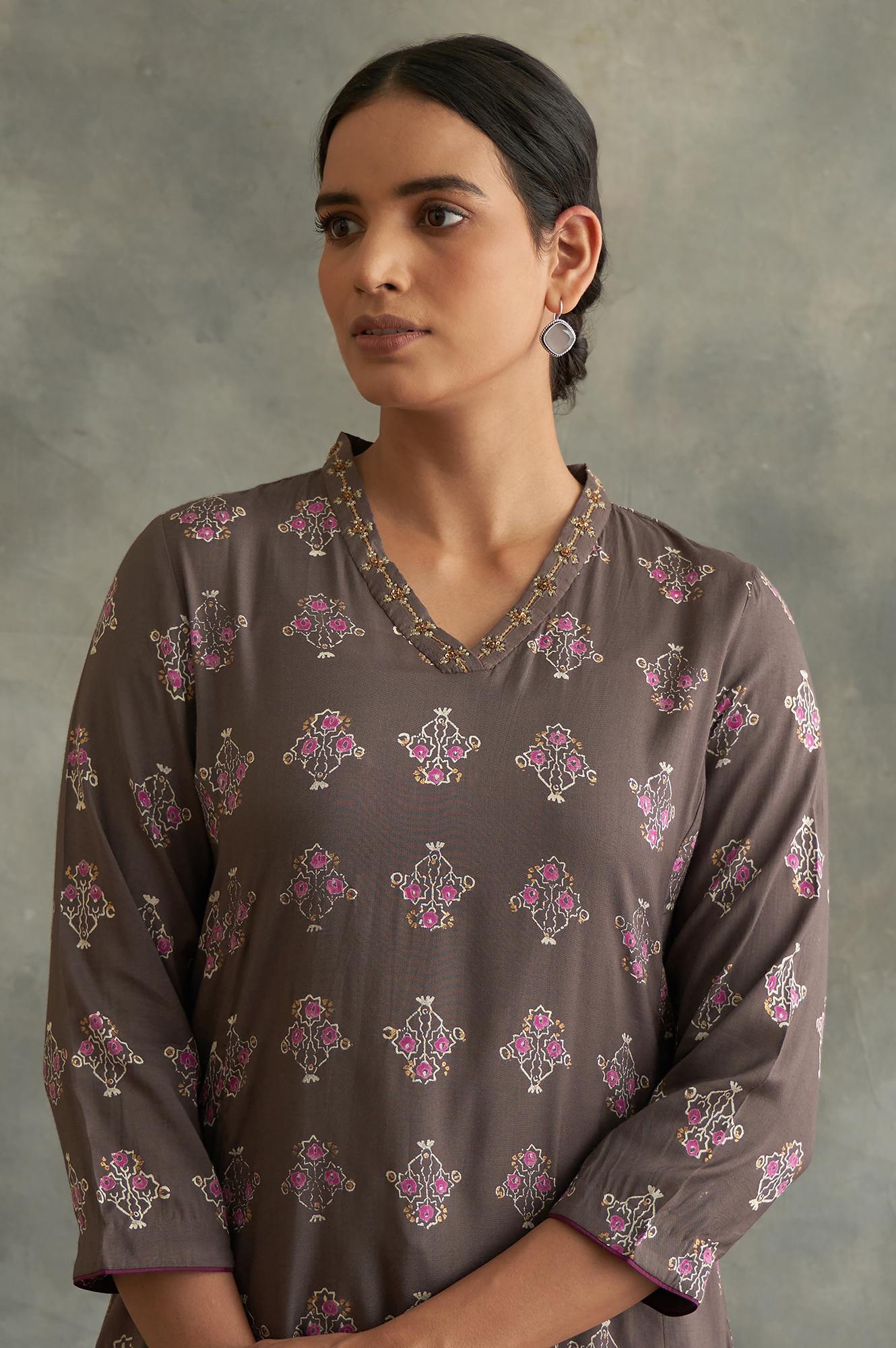 Dark Grey Handblock Print kurta