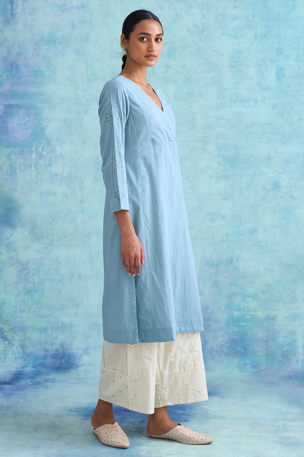 Folksong By W Light Blue Embroidered Cotton kurta