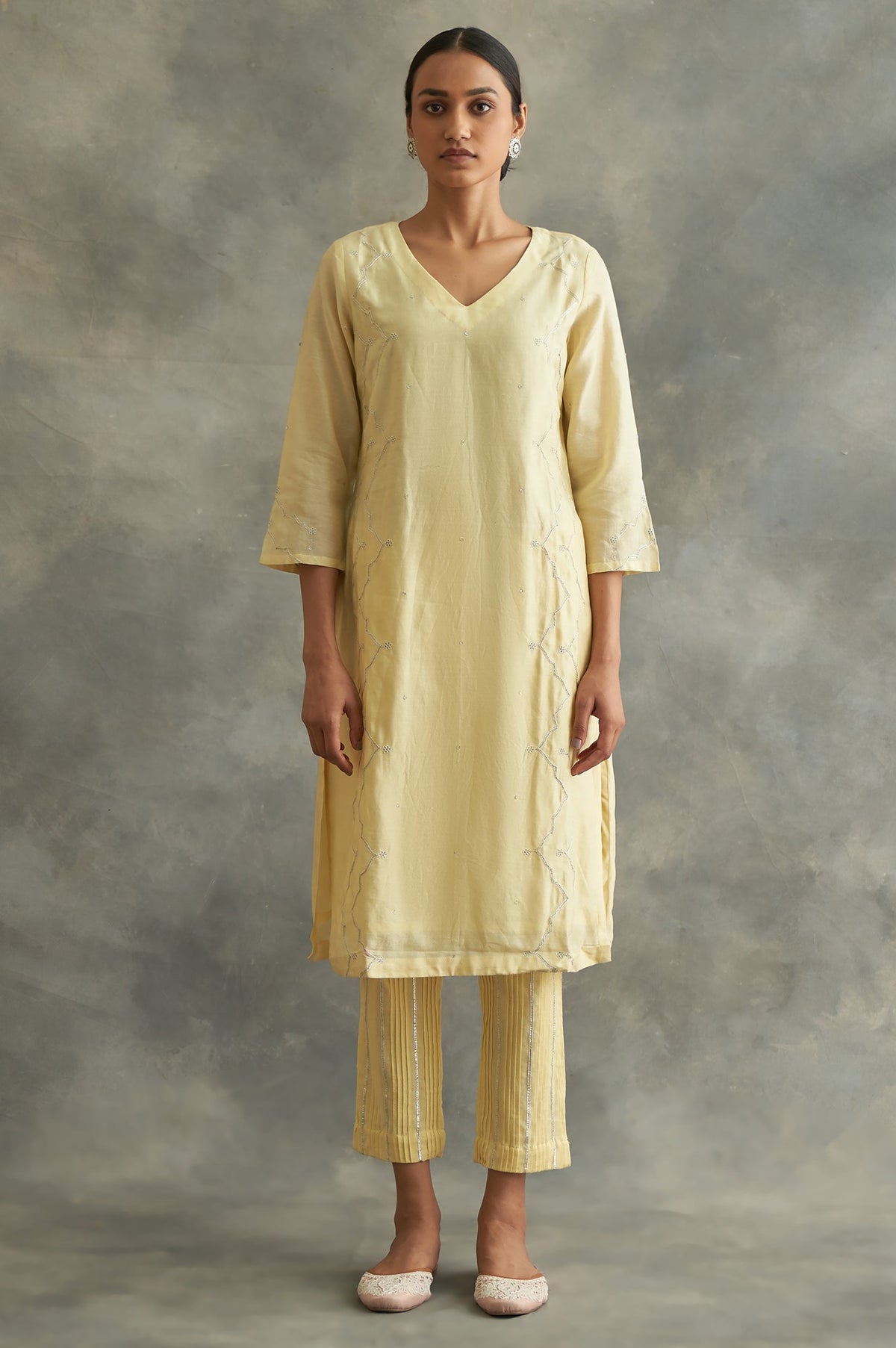 Yellow Cotton Silk Gota kurta - XS