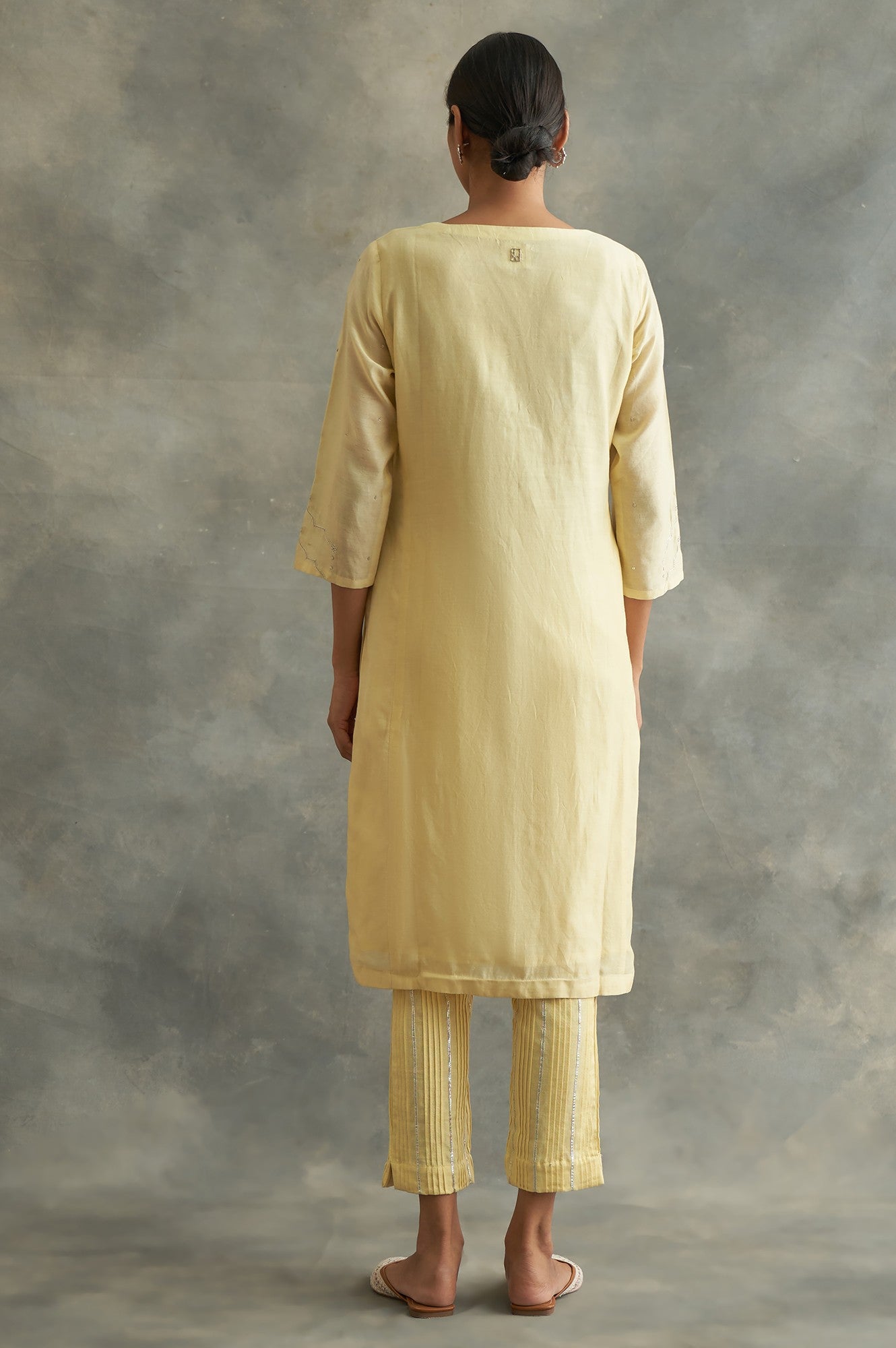 Yellow Cotton Silk Gota kurta