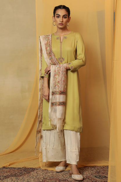 Pastel Green Lustrous Satin Kurta - wforwoman