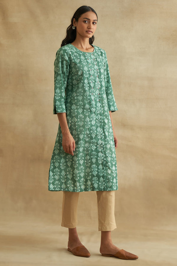 Dark Green Handblock Print kurta