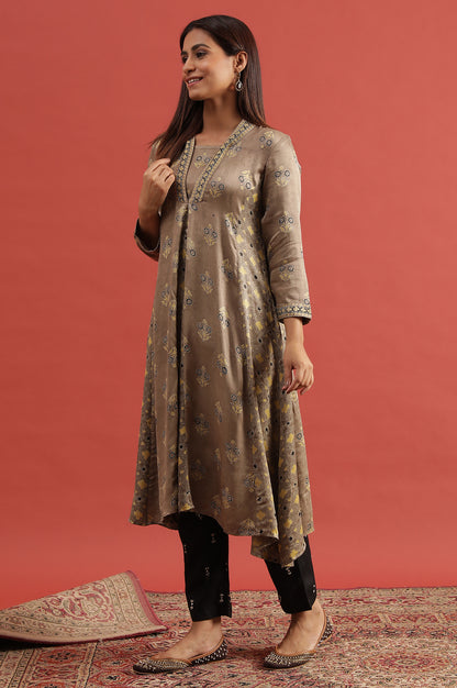 Light Brown Ajrakh Print Flared Kurta