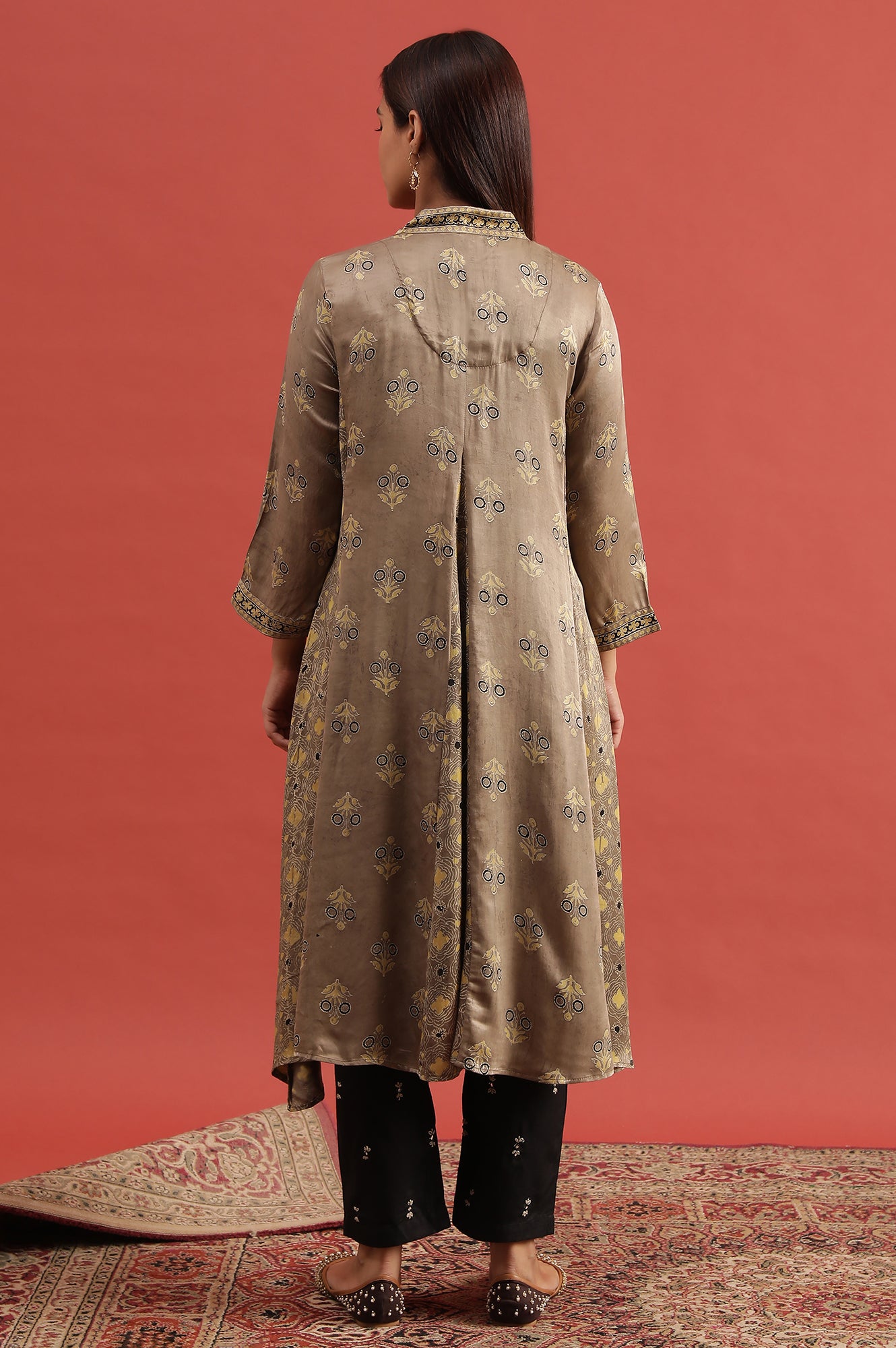Light Brown Ajrakh Print Flared Kurta