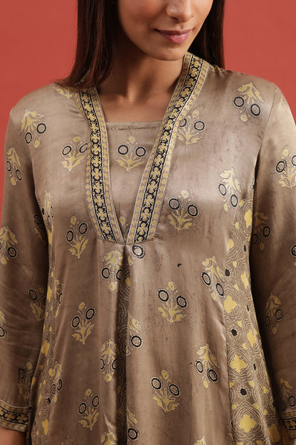 Light Brown Ajrakh Print Flared Kurta