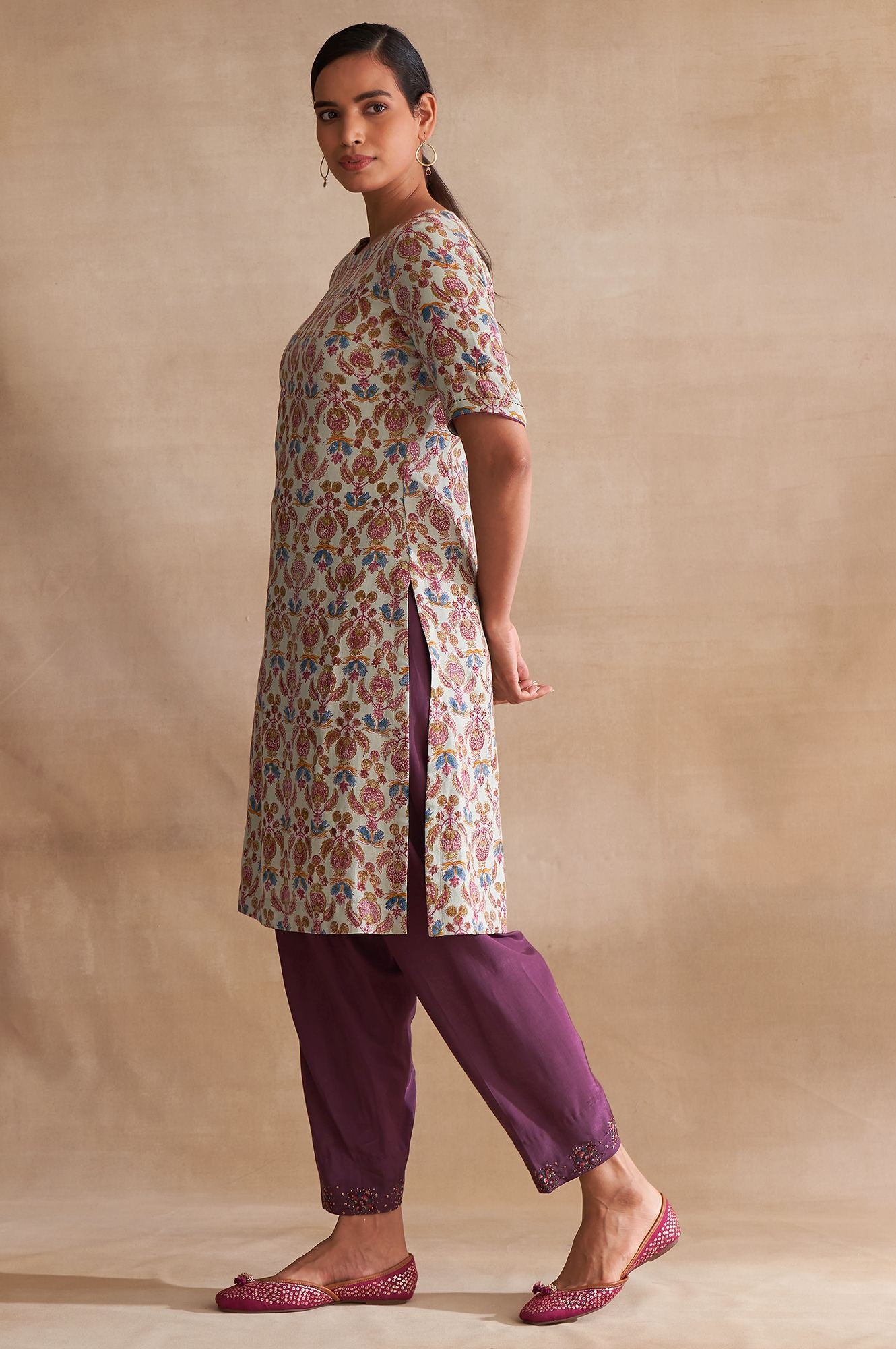 Folksong By W Light Blue Handblock Print kurta