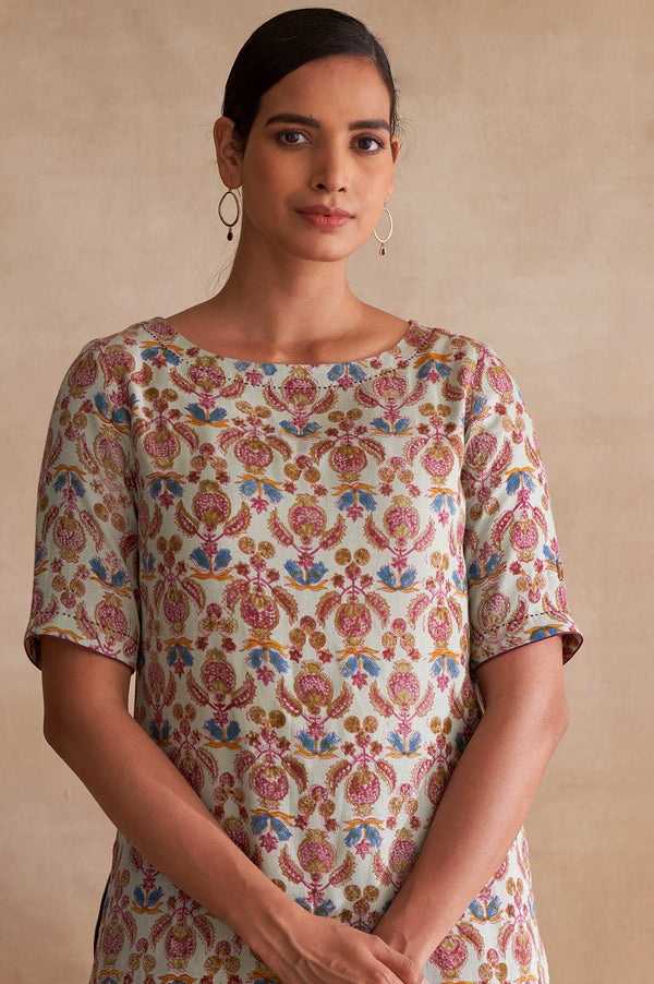 Folksong By W Light Blue Handblock Print kurta