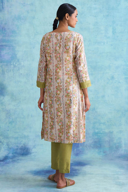 Folksong By W Light Pink Handblock Print Cotton Silk kurta