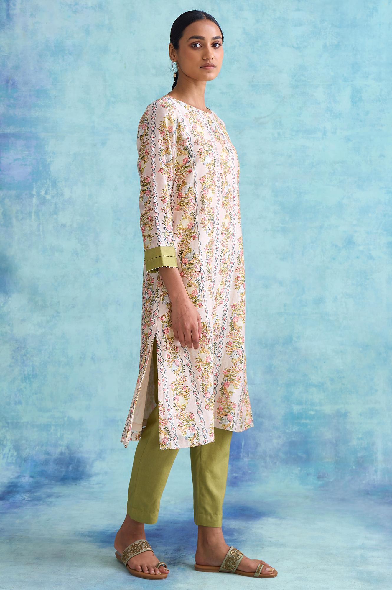 Folksong By W Light Pink Handblock Print Cotton Silk kurta