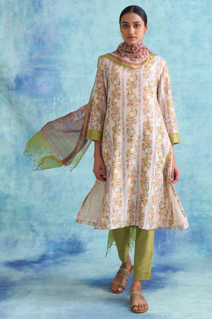 Folksong By W Light Pink Handblock Print Cotton Silk kurta