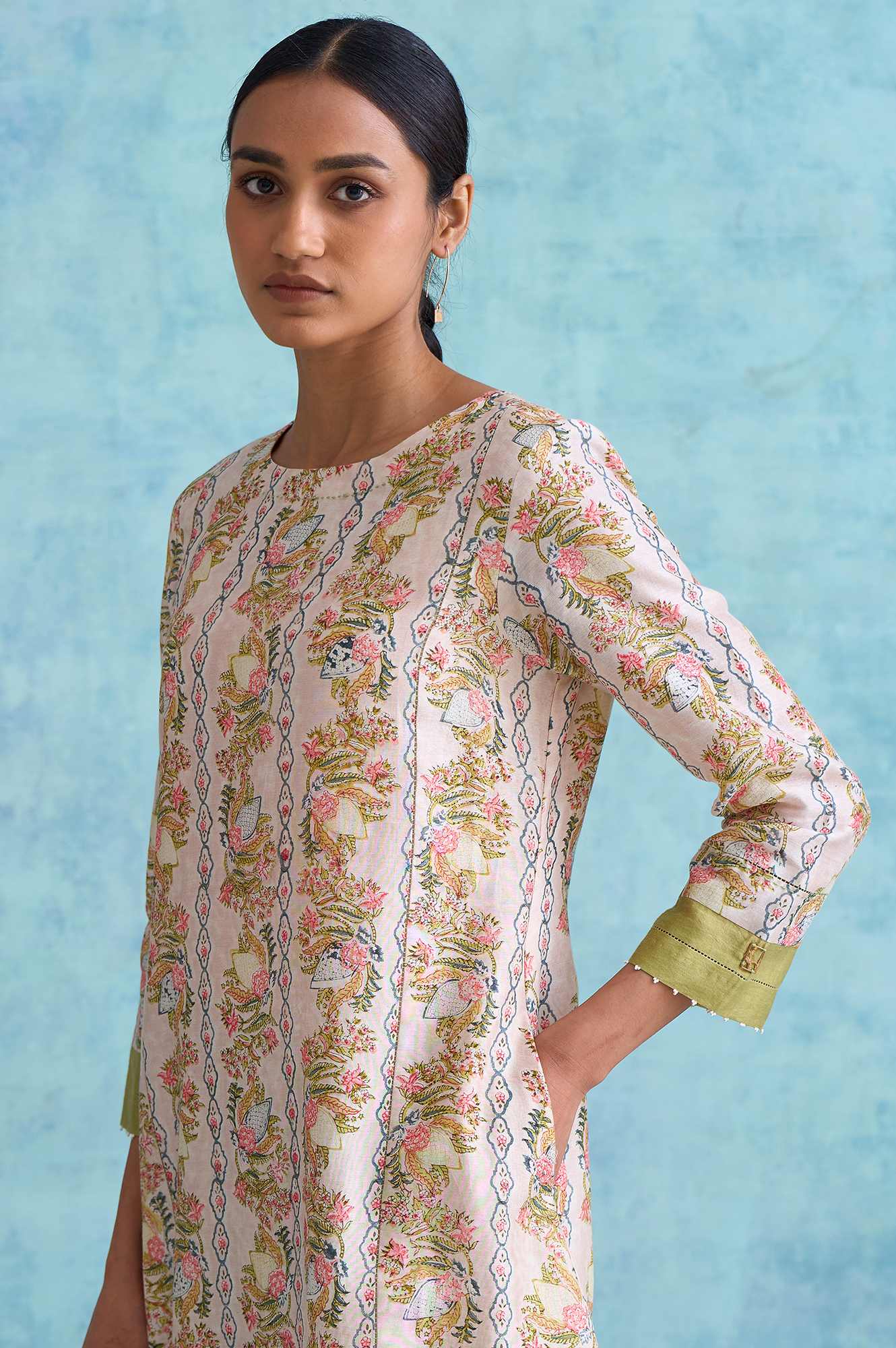 Folksong By W Light Pink Handblock Print Cotton Silk kurta