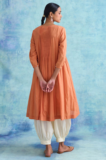Folksong By W Orange Pleated Dress In Soft Voile