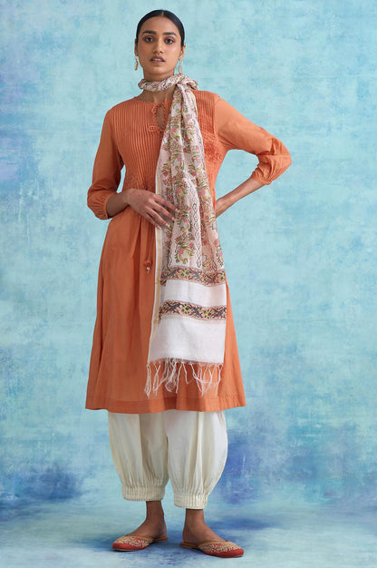 Folksong By W Orange Pleated Dress In Soft Voile