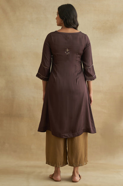 Dark Brown Lustrous Satin Gota kurta